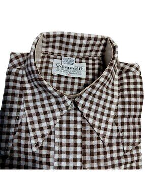 NOS NEW BOYS  Sz 6 True Vtg 70s VANDERBILT BROWN CHEKCER HIPPY MOD SHIRT USA
